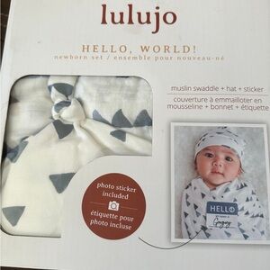 Kids Hat and Swaddle Set - White and Gray
